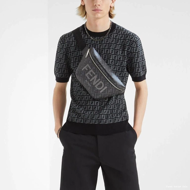 Cheap Bag Fendi Fabric Logo Black Belt ROMA FF In Motif 0709